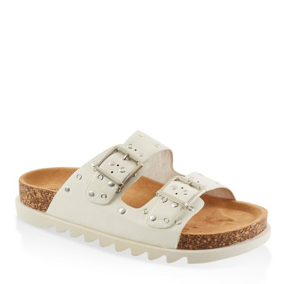 Studded Double Strap White Sandals - Picture 6 of 6
